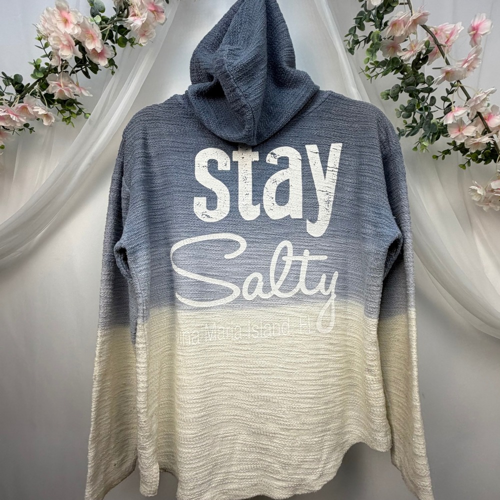Southern Spirit Stay Salty Anna Maria Island Ombre Hoodie Blue Cream Medium - Picture 3 of 7